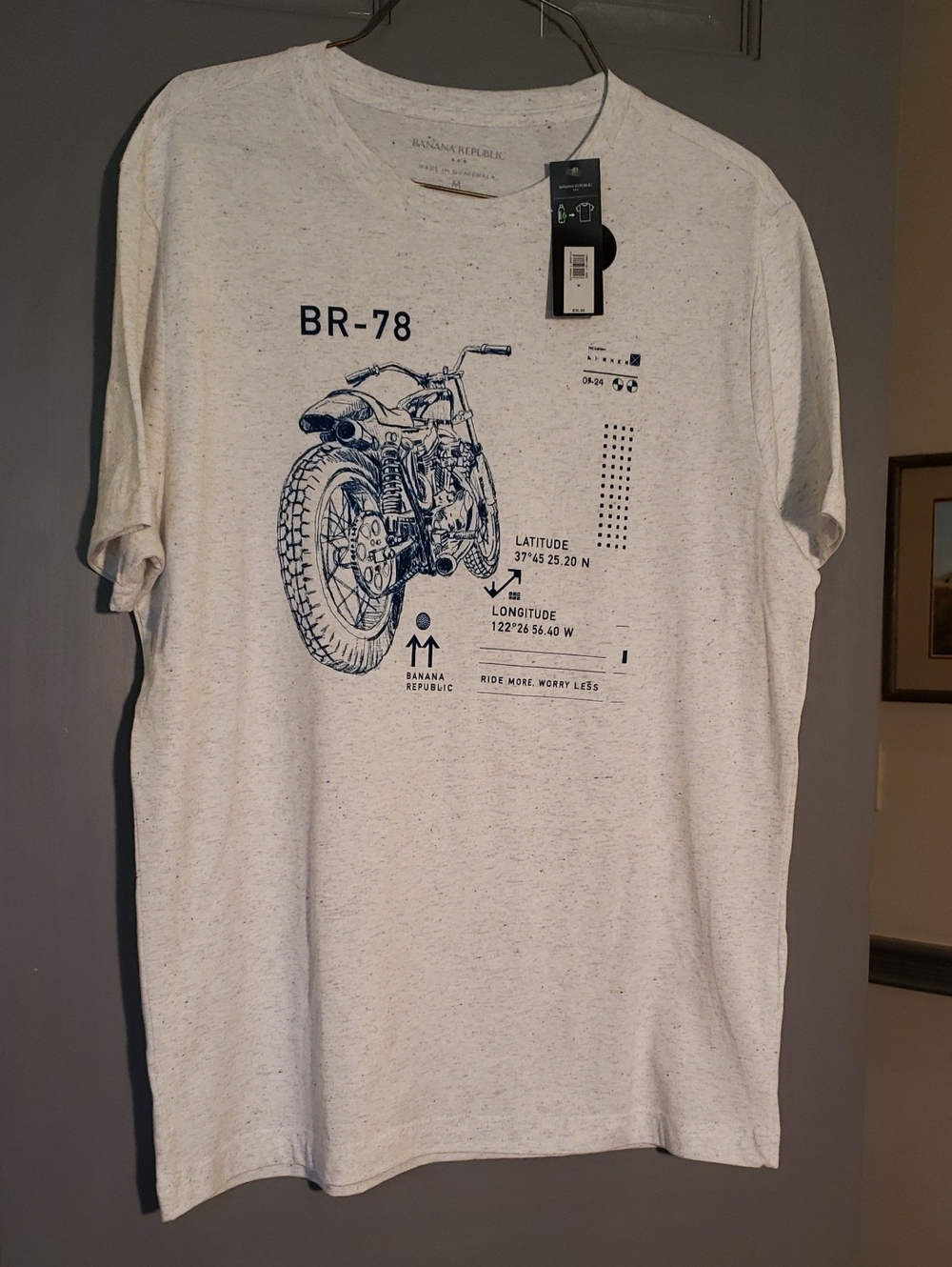 Banana Republic White Short-Sleeve Tee with Navy Motorcycle Graphic